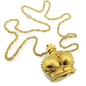 Rare Vintage Gold Crown Pendant Necklace